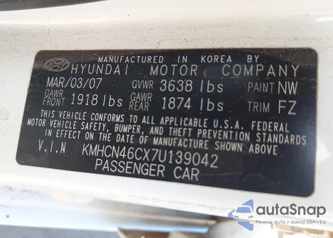2007 Hyundai Accent Gls from USA, damaged, VIN KMHCN46CX7U139042